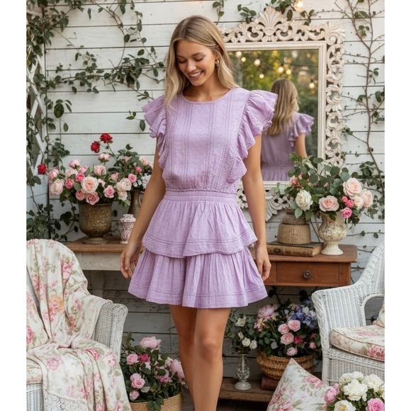 LoveShackFancy Dresses & Skirts - LoveShackFancy Natasha Wisteria Lavender Small Cotton Ruffle Mini Dress
